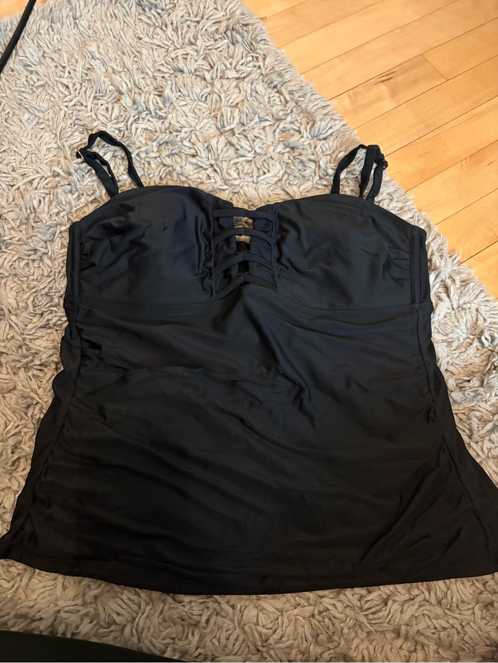 Kona Sol Black Tankini Swim Top with Ladder Detail
